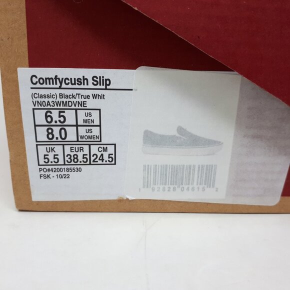 Vans Comfycush Slip On Classic Black Skate Shoe Sneaker Mens 6.5 / Womens 8 NEW - Picture 10 of 12